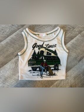 Romwe crop tank ‘Good Times’ with camper graphic Size XS